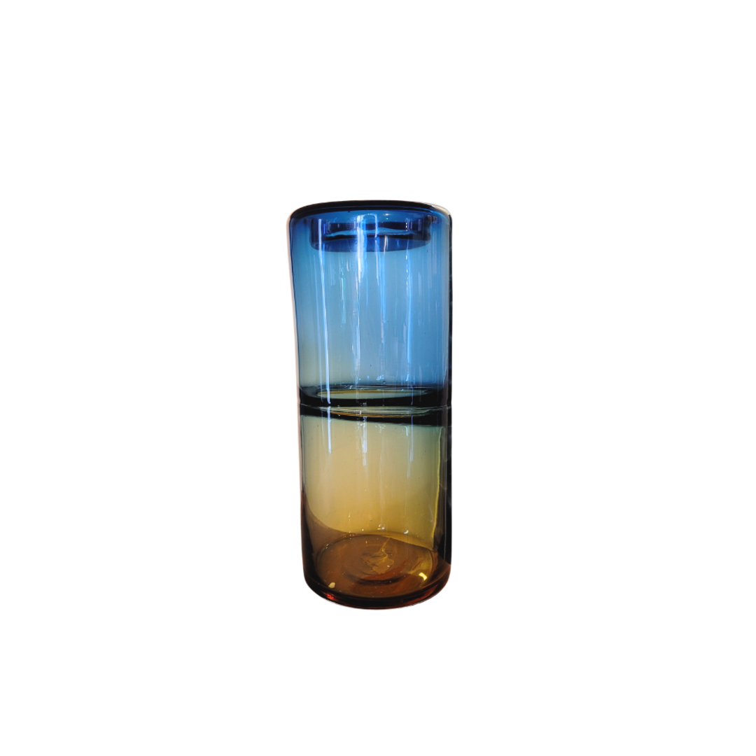 Glass Art Vase Blue & Amber 33cm image 0